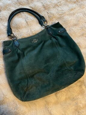 Coach Pebbled Suede Tote Bag in Deep Green